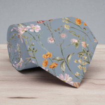 Dusty Blue Wildflower Garden Flowers Meadow Neck Tie