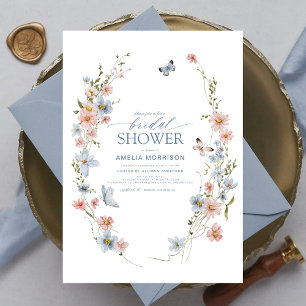 Dusty Blue Wildflower Garden Vintage Bridal Shower Invitation