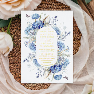 Dusty Blue  Wildflower Garden Wedding Gold  Foil Invitation