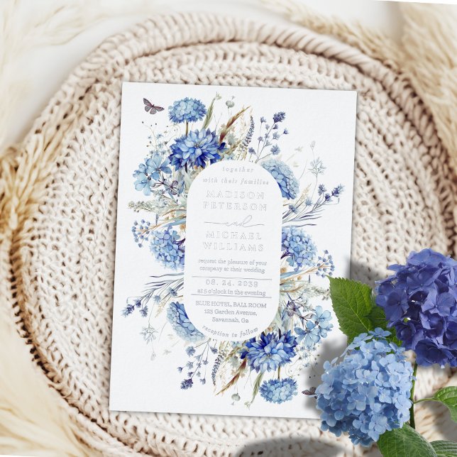 Dusty Blue  Wildflower Garden Wedding Silver Foil Invitation (Creator Uploaded)