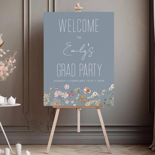 Dusty Blue Wildflower Grad Party Welcome Sign