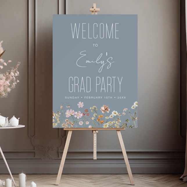 Dusty Blue Wildflower Grad Party Welcome Sign (Creator Uploaded)