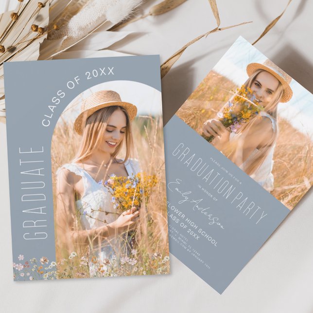 Dusty Blue Wildflower Graduation Party Invitation (Creator Uploaded)