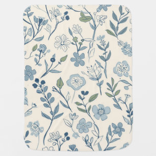 Dusty Blue Wildflower Meadow Botanical Pattern Baby Blanket