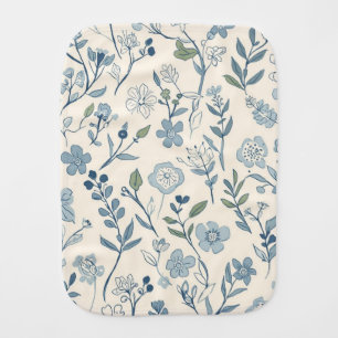 Dusty Blue Wildflower Meadow Botanical Pattern Baby Burp Cloth