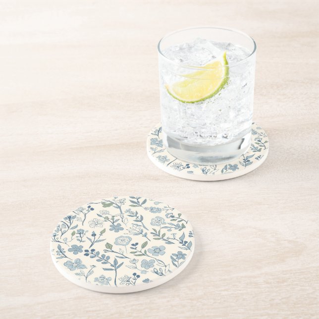 Dusty Blue Wildflower Meadow Botanical Pattern Coaster (Side)