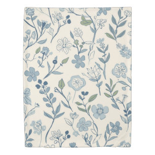 Dusty Blue Wildflower Meadow Botanical Pattern Duvet Cover