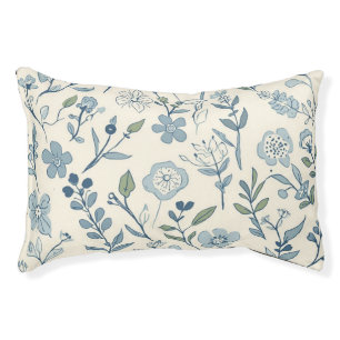 Dusty Blue Wildflower Meadow Botanical Pattern Pet Bed