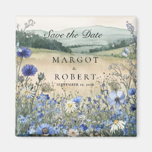 Dusty Blue Wildflower Meadow Save The Date Magnet