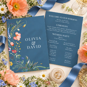 Dusty Blue Wildflower Meadow Wedding Program