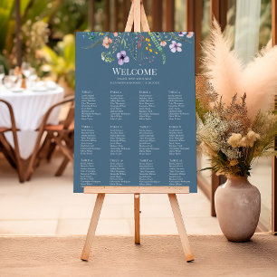Dusty Blue Wildflower Meadow Wedding Seating Chart Foam Board