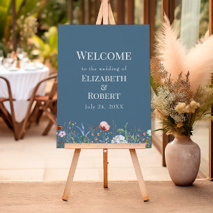 Dusty Blue Wildflower Meadow Wedding Welcome Foam Board