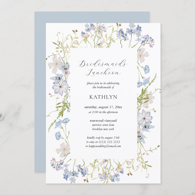 Dusty Blue Wildflower Modern Bridesmaids Luncheon Invitation (Creator Uploaded)