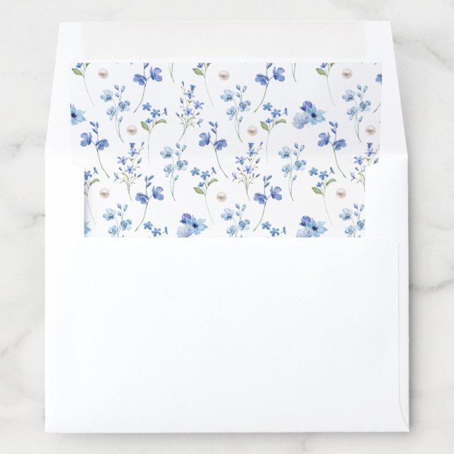 Dusty Blue Wildflower Pearls & Prosecco Envelope Liner (In Envelope)