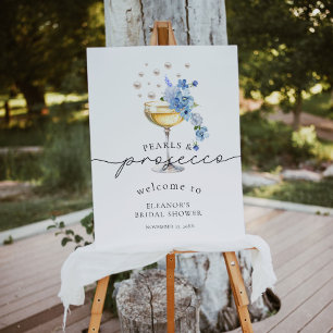 Dusty Blue Wildflower Pearls & Prosecco Welcome Foam Board