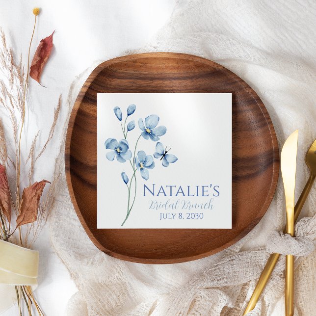Dusty Blue Wildflower Personalized Bridal Shower Napkins (Creator Uploaded)