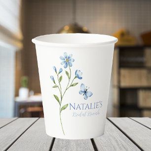 Dusty Blue Wildflower Personalized Bridal Shower Paper Cups