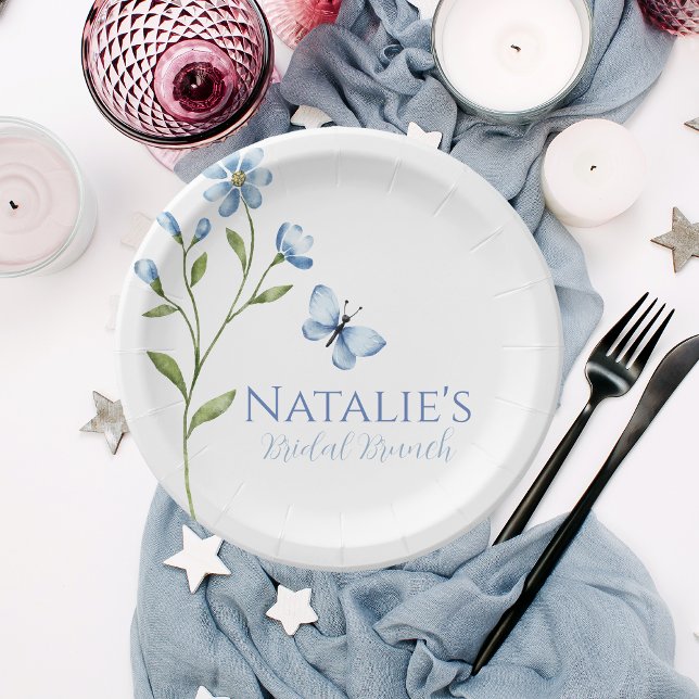 Dusty Blue Wildflower Personalized Bridal Shower Paper Plates (Creator Uploaded)