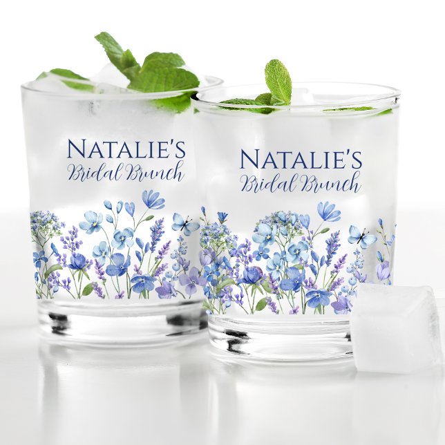 Dusty Blue Wildflower Personalized Bridal Shower Whiskey Glass (Creator Uploaded)
