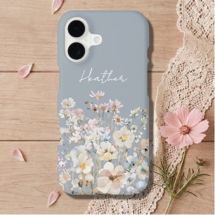 Dusty Blue Wildflower Personalized  iPhone 17 Case