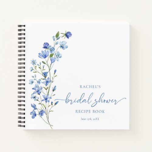 Dusty Blue Wildflower Personalized Recipe Notebook