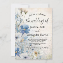 Dusty Blue Wildflower Photo QR Code Wedding