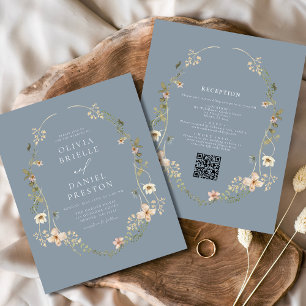 Dusty Blue Wildflower QR Code Garden Wedding Flyer
