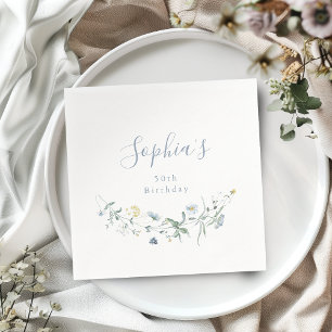 Dusty Blue Wildflower Rustic Boho Any Age Birthday Napkins