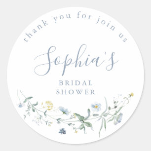 Dusty Blue Wildflower Rustic Boho Bridal Shower Classic Round Sticker