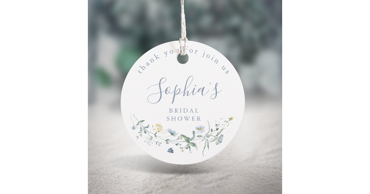 Dusty Blue Wildflower Rustic Boho Bridal Shower Favor Tags | Zazzle