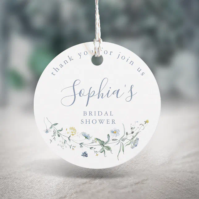 Dusty Blue Wildflower Rustic Boho Bridal Shower Favor Tags | Zazzle
