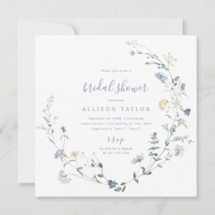 Dusty Blue Wildflower Rustic Boho Bridal Shower Invitation