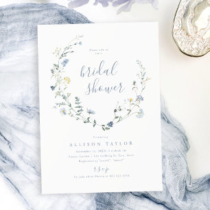 Dusty Blue Wildflower Rustic Boho Bridal Shower Invitation