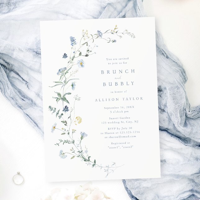 Dusty Blue Wildflower Rustic Boho Bridal Shower Invitation (Dusty Pink Wildflower Rustic Boho Bridal Shower Invitation)