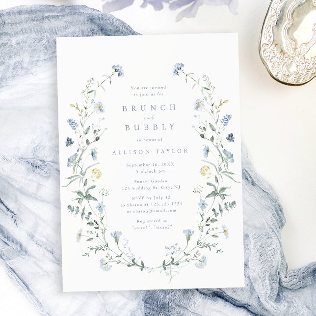 Dusty Blue Wildflower Rustic Boho Bridal Shower Invitation (Dusty Blue Wildflower Rustic Boho Bridal Shower Invitation)