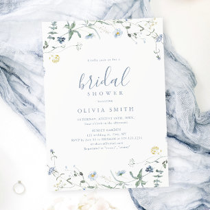 Dusty Blue Wildflower Rustic Boho Bridal Shower Invitation