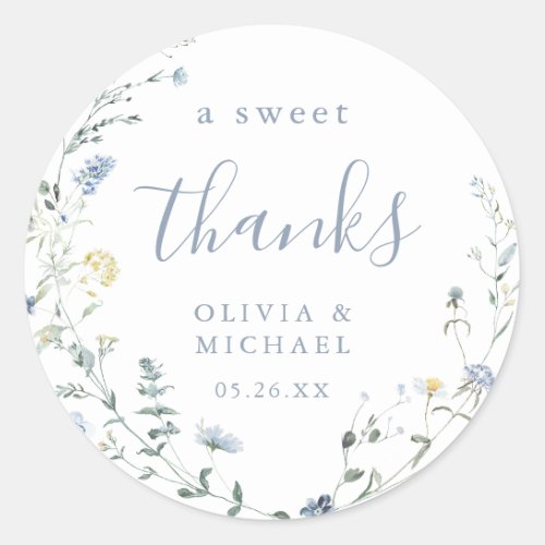 Dusty Blue Wildflower Rustic Boho thank you favors Classic Round Sticker