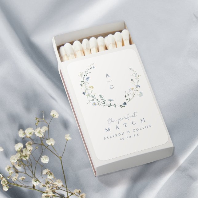 Dusty Blue Wildflower Rustic Boho Wedding Monogram Matchboxes (Dusty Blue Wildflower Rustic Boho Wedding Monogram Matchboxes)