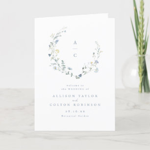 Dusty Blue Wildflower Rustic Boho Wedding Monogram Program