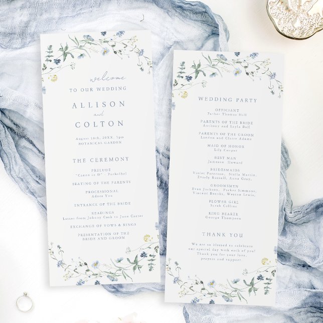 Dusty Blue Wildflower Rustic Boho Wedding Program (Dusty Blue Wildflower Rustic Boho Wedding Program)