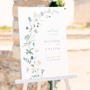 Dusty Blue Wildflower Rustic Boho Wedding Welcome Foam Board
