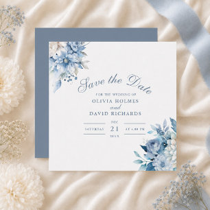 Dusty Blue Wildflower Save the Date Card