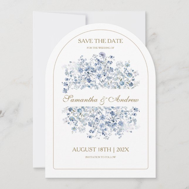 Dusty Blue Wildflower Save The Date Template (Front)