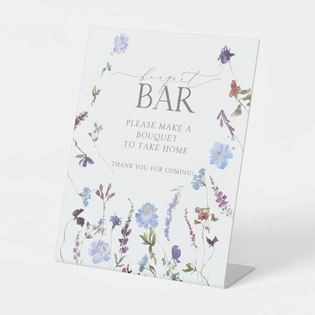 Dusty Blue Wildflower Shower Bouquet Bar Pedestal Sign (Front)