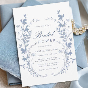 Dusty Blue Wildflower Silhouette Bridal Shower Invitation