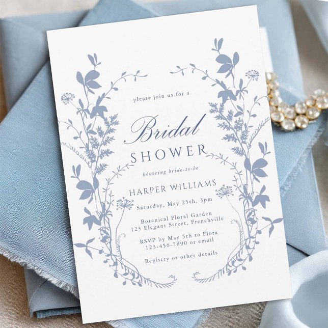 Dusty Blue Wildflower Silhouette Bridal Shower Invitation (Creator Uploaded)