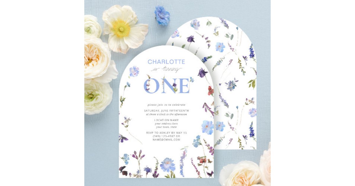 Dusty Blue Wildflower Turning One 1st Birthday Inv Invitation | Zazzle