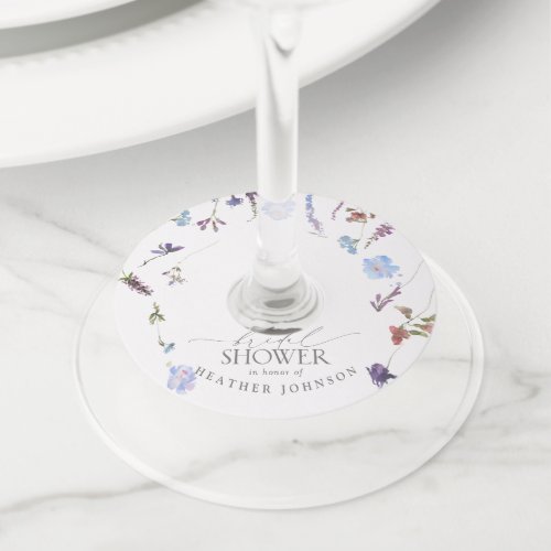 Dusty Blue Wildflower Watercolor Bridal Shower Wine Glass Tag