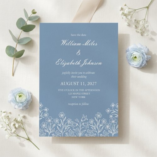 Dusty Blue Wildflower Wedding Invitation