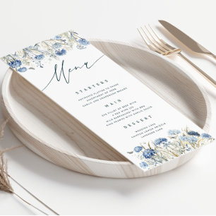 Dusty Blue Wildflower Wedding Menu Card
